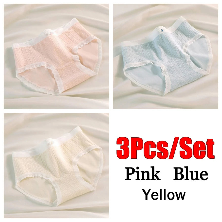 3PCS/Set Cotton Panties Women Antibacterial Crotch 2024 New Mid Waist Underwear Girls Breathable Triangle Shorts Lingerie Briefs