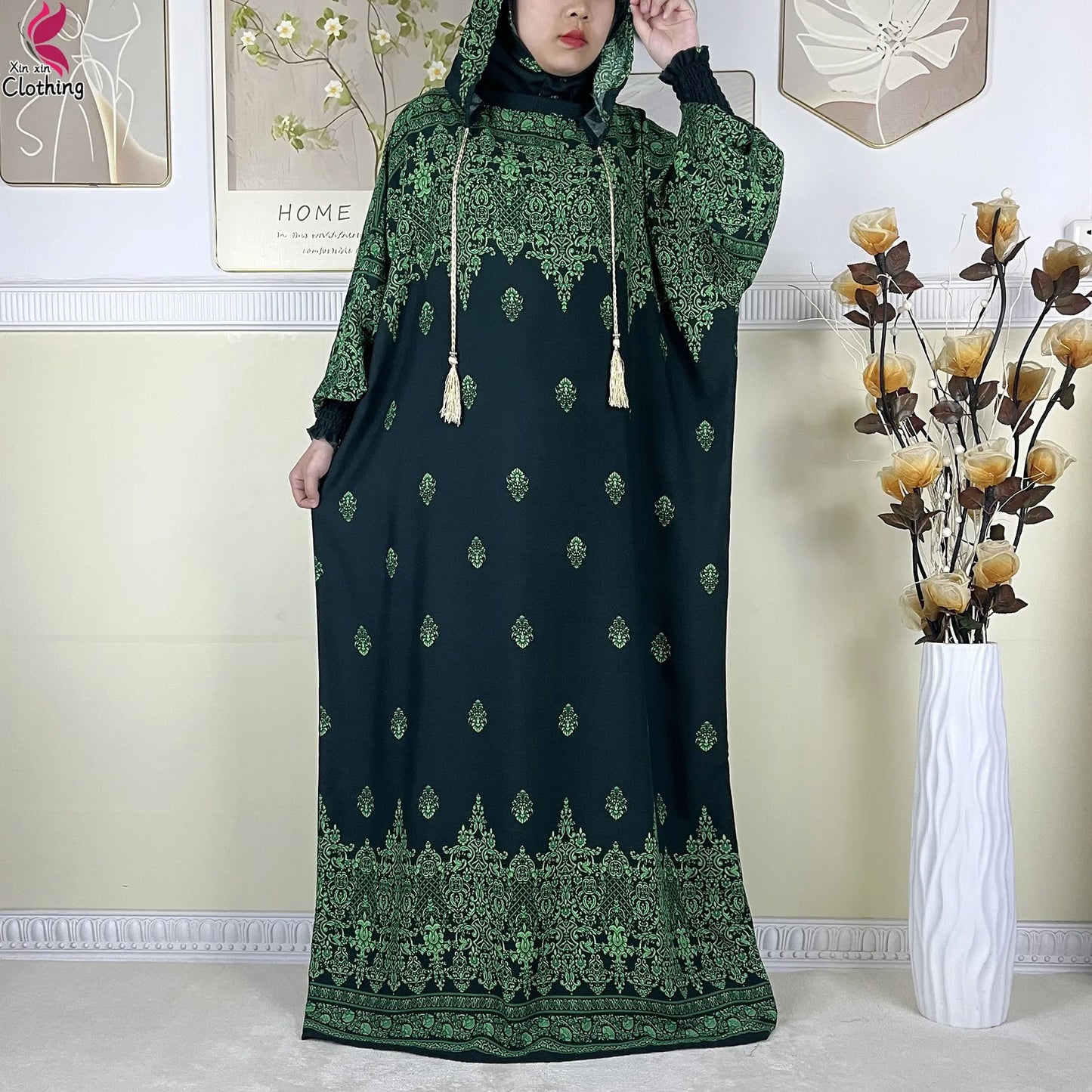 2025 Latest Cotton Abaya Double Hat Muslim Ramadan Prayer Clothing Casual Robe Long Sleeves Loose Woman Islam Prayer Clothing