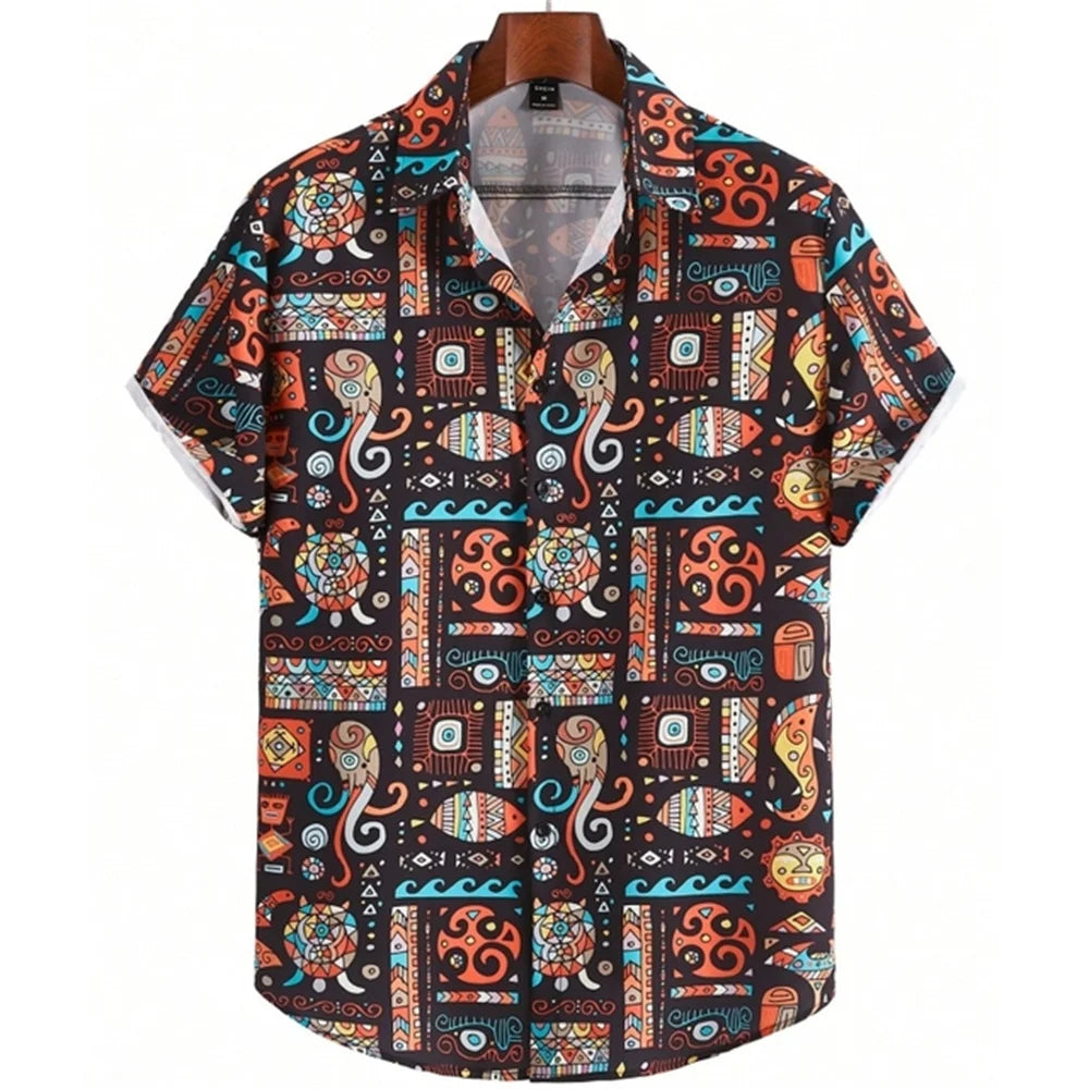 Men's Shirt Summer Ethnic Style Casual Fashion Short Sleeved Daily Loose Breathable Hawaiian Shirt Man Casual Men's Clothing Top