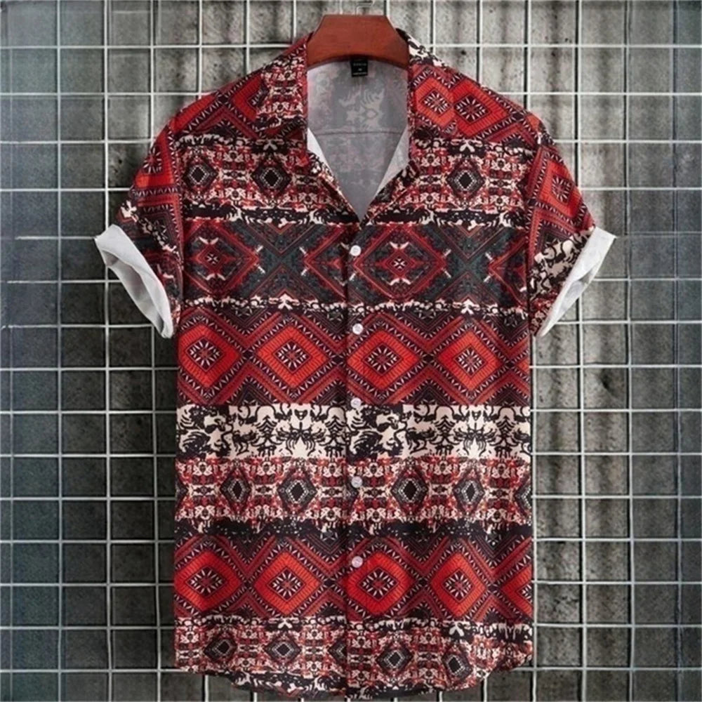 Men's Shirt Summer Ethnic Style Casual Fashion Short Sleeved Daily Loose Breathable Hawaiian Shirt Man Casual Men's Clothing Top