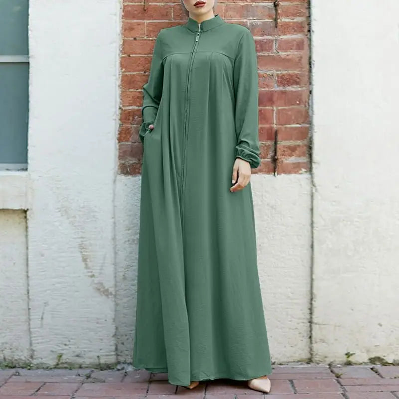 VigoAnne 2025 Muslim Abaya Solid Zipper One-piece Prayer Dress Women Long Sleeve Islamic Clothing Lady Dubai Saudi Robe Turkish