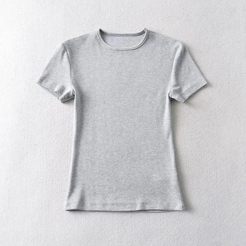 Casual Summer Woman Skinny Fit T-shirt Tight Short-Sleeve O-neck Tee Basic Solid Crop Tops T Shirt