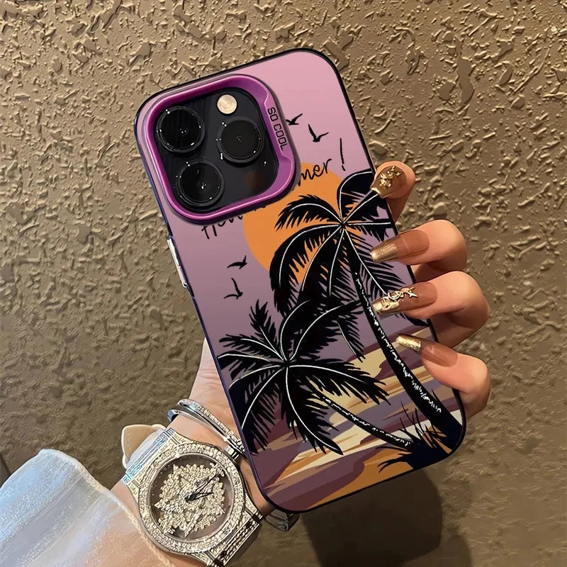 Phone Case For iPhone 16 15 14 13 12 11 Pro Max 7 8 Plus XS XR X SE2022 Summer Scenery Coconut tree Design Shockproof Hard Cover