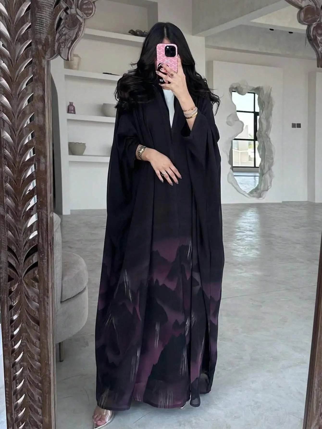 Tie-Dye Open Front Abaya – Loose Fit Kaftan Maxi Dress