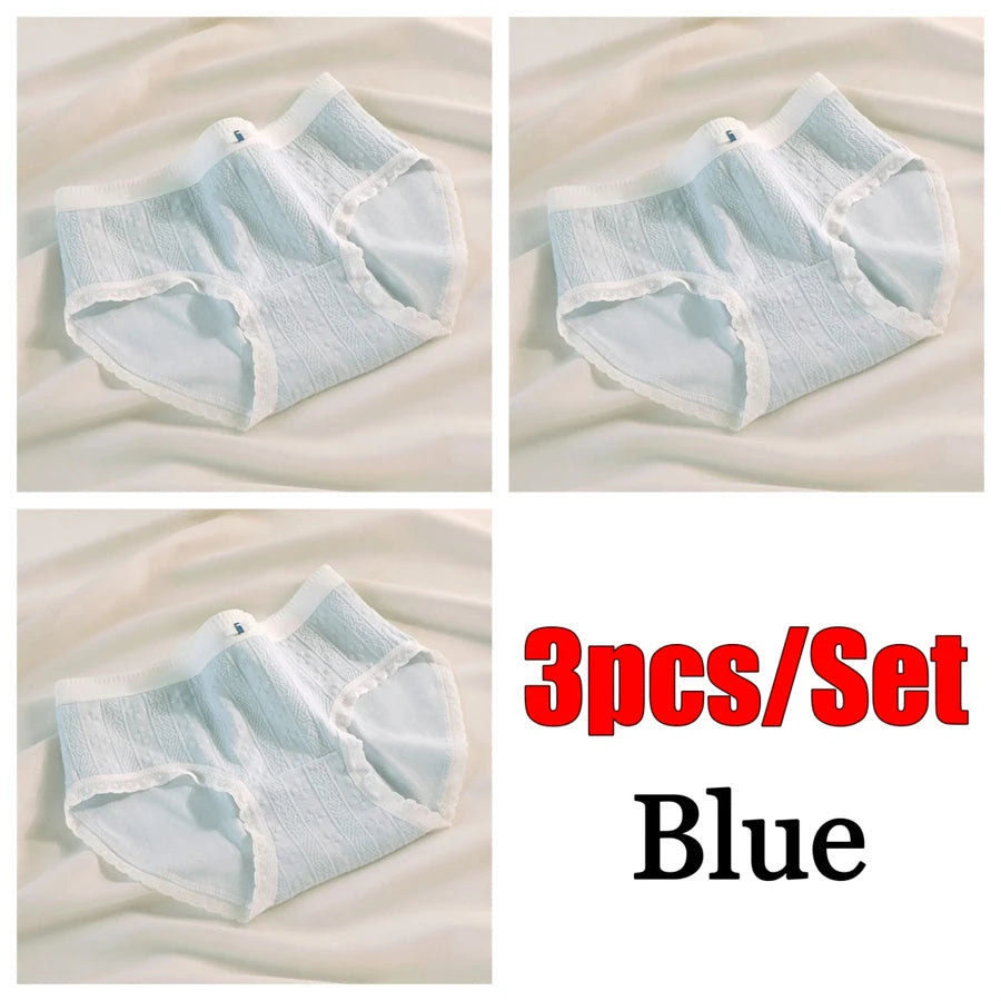 3PCS/Set Cotton Panties Women Antibacterial Crotch 2024 New Mid Waist Underwear Girls Breathable Triangle Shorts Lingerie Briefs