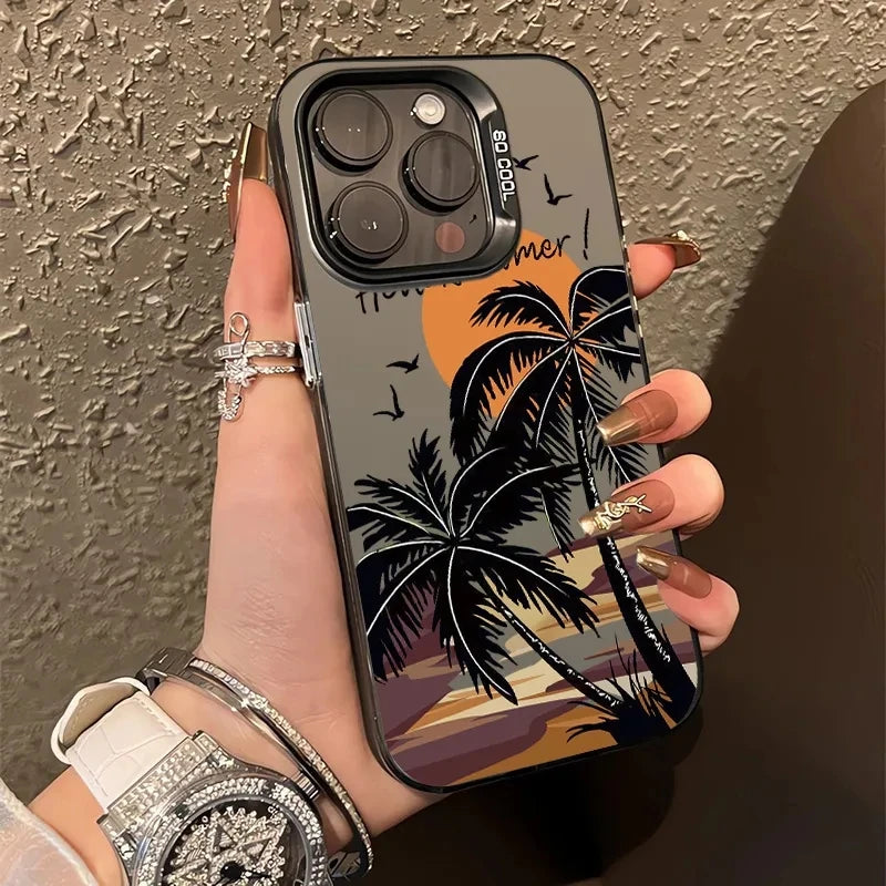 Phone Case For iPhone 16 15 14 13 12 11 Pro Max 7 8 Plus XS XR X SE2022 Summer Scenery Coconut tree Design Shockproof Hard Cover