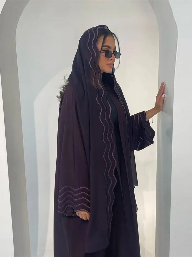 Ramadan Eid Abaya Khimar Set – Gray & Black Muslim Dress