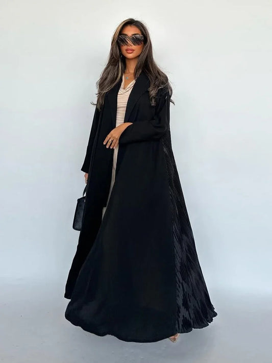 Eid Black Pleated Abaya Cardigan – Muslim Party Dress Kaftan