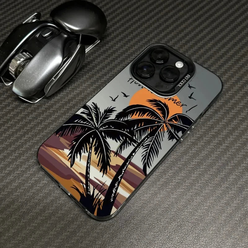 Phone Case For iPhone 16 15 14 13 12 11 Pro Max 7 8 Plus XS XR X SE2022 Summer Scenery Coconut tree Design Shockproof Hard Cover