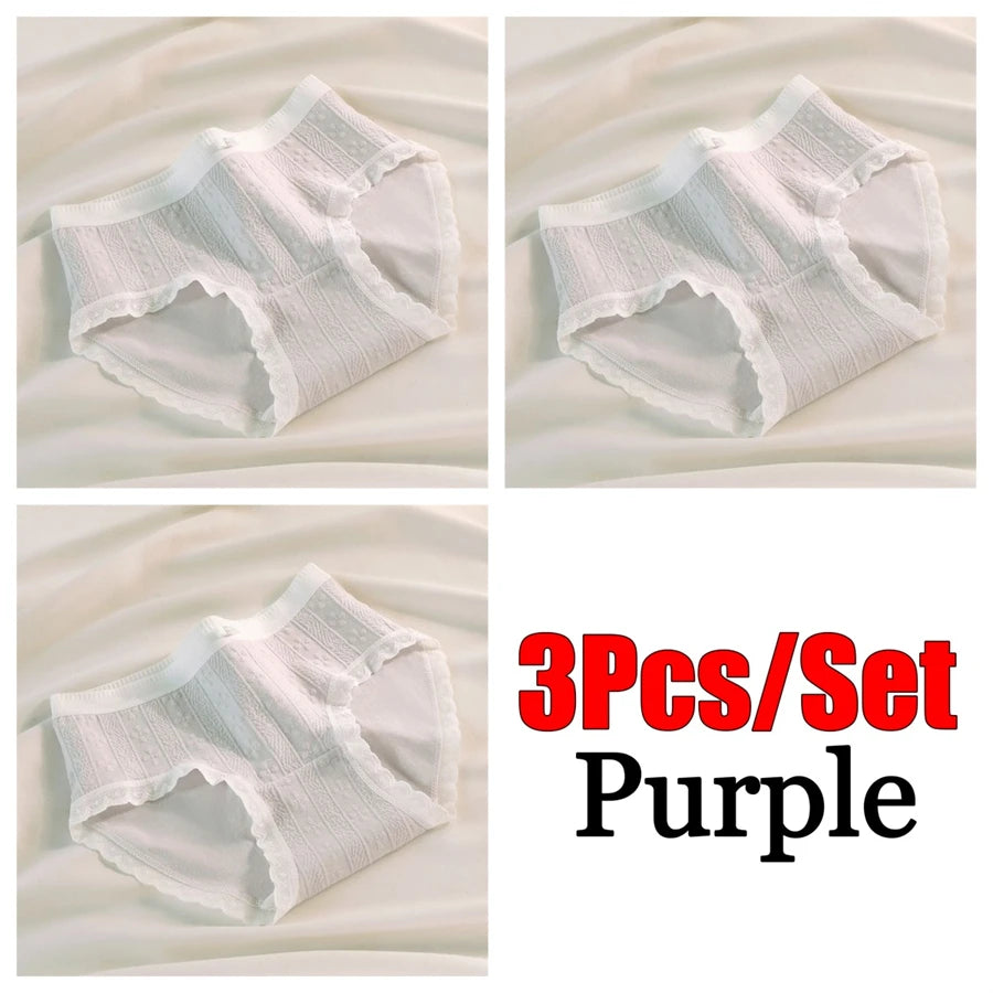 3PCS/Set Cotton Panties Women Antibacterial Crotch 2024 New Mid Waist Underwear Girls Breathable Triangle Shorts Lingerie Briefs