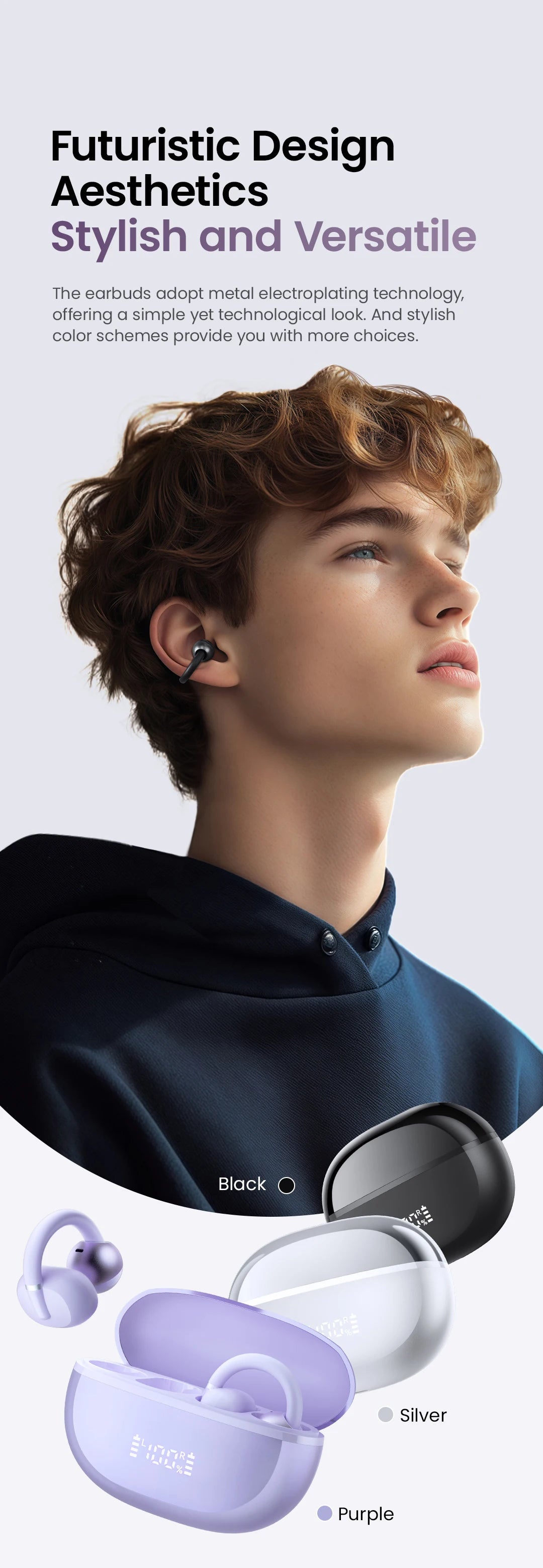 HAYLOU AirFree Ear Clip Earphones Bluetooth 5.4 Wireless Earbuds Dual-mic AI Noise Reduction Sports Headphones Smart LED Display