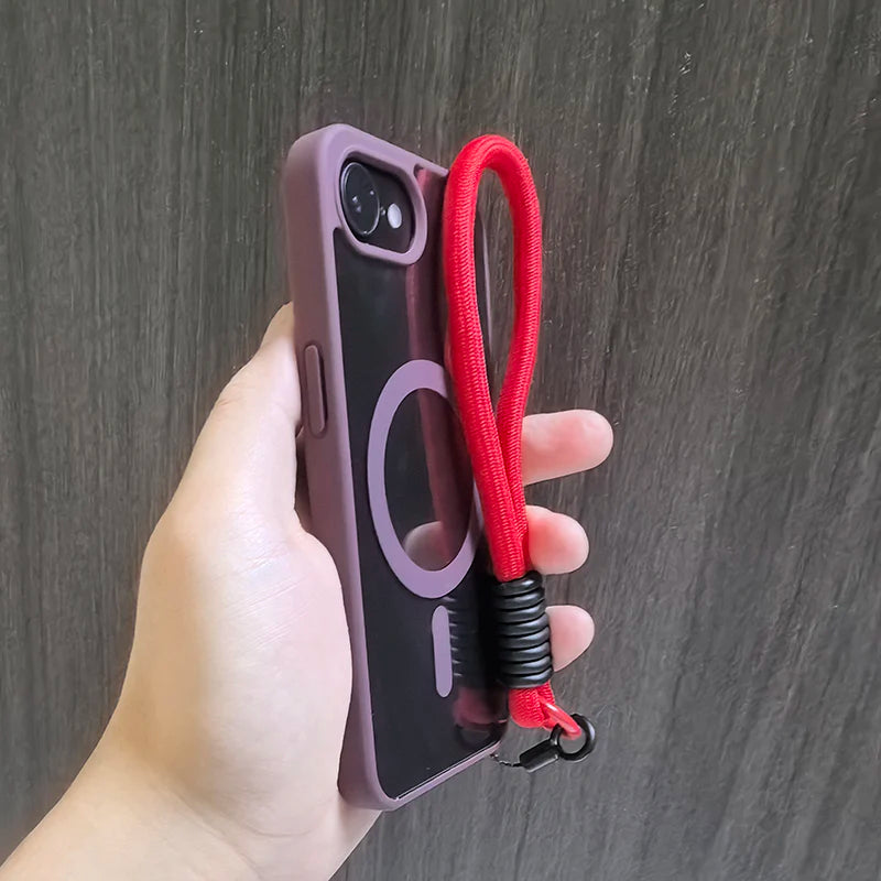 Luxury With Lanyard Clear For Magsafe Phone Case For iPhone 16 15 14 13 12 11 Pro Max Shockproof Armour Wrist Strap Back Cover