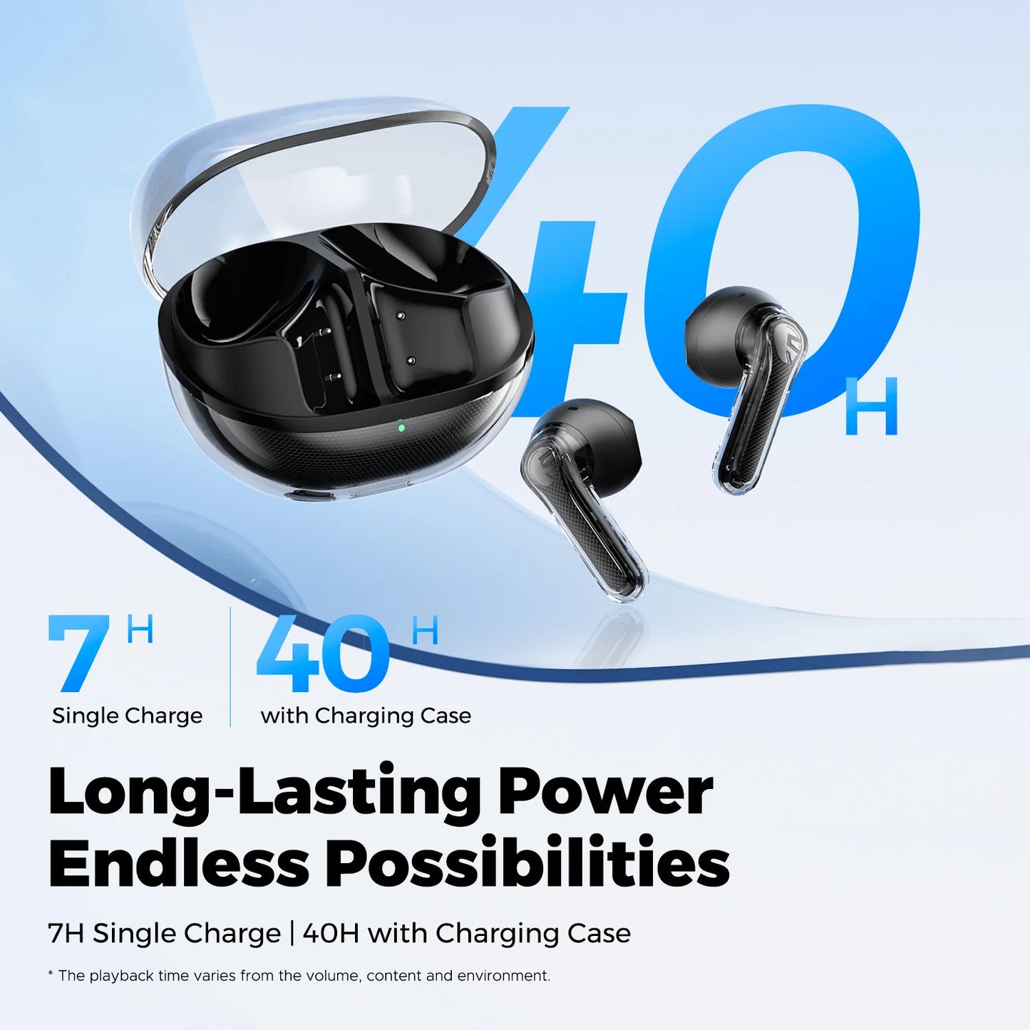 SoundPEATS Clear Pods Bluetooth Wireless Earphones with Dual ENC Mic, 13mm Drivers,Deep Bass, Total 40H Playtime, APP Control