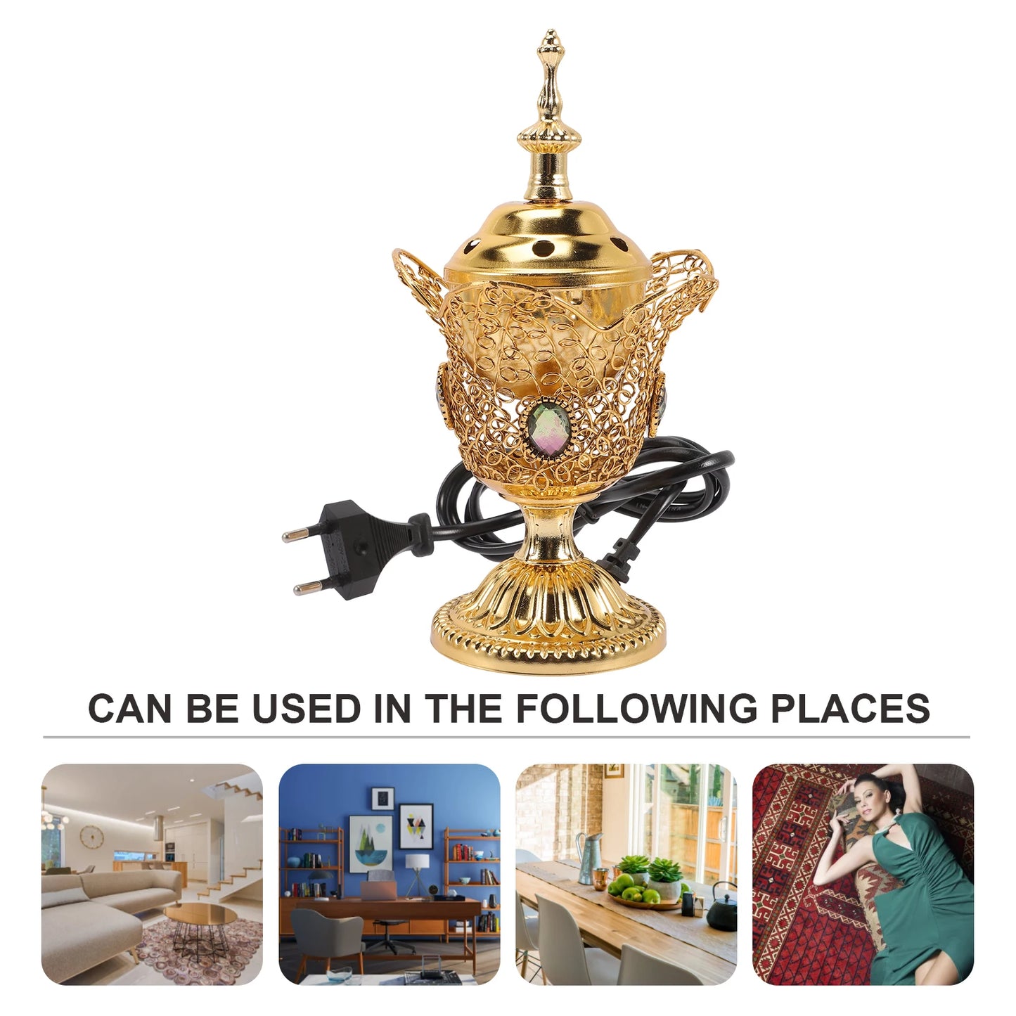 Metal Indoor Burner Middle East Church Electric Censer Metal Burner Vintage Sandalwood Burner (EU Plug)