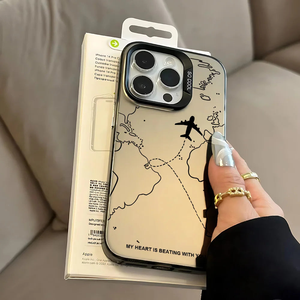 Travel Airplane Route Design Phone Case for IPhone 16 15 14 13 12 11 Mini Pro Max X XR XSMAX 8 7 Plus Anti Fall Matte Cover