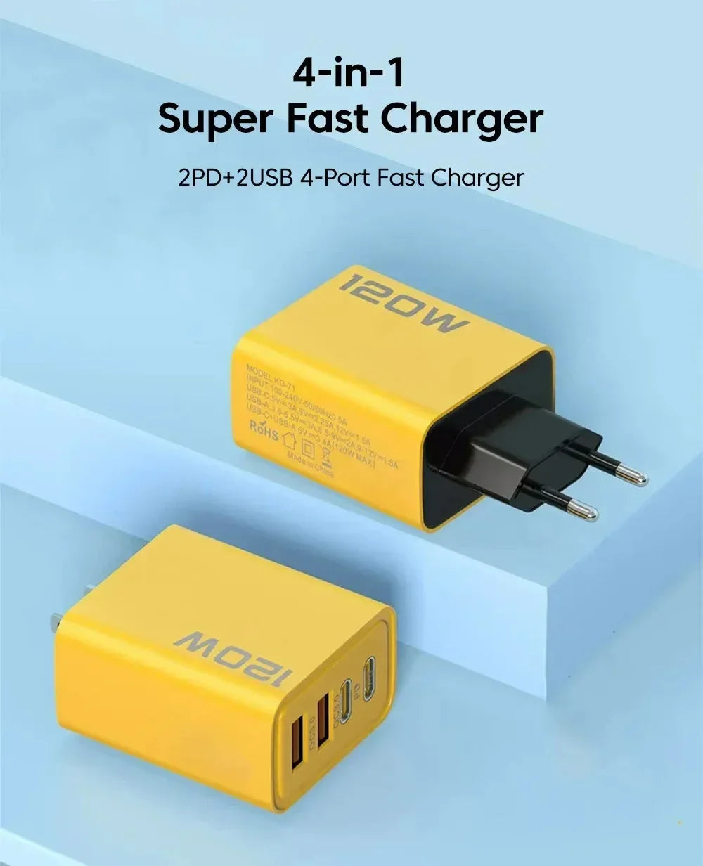 Total 120W Phone Charger Fast Charging Quick Charger PD USB Type C Wall Adapter For iPhone 16 15 Xiaomi 14 Huawei Redmi Oneplus