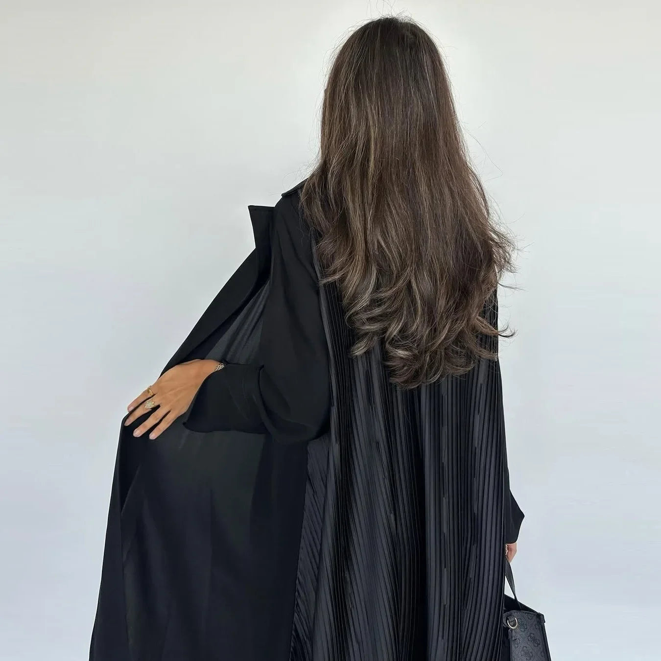 Eid Black Pleated Abaya Cardigan – Muslim Party Dress Kaftan
