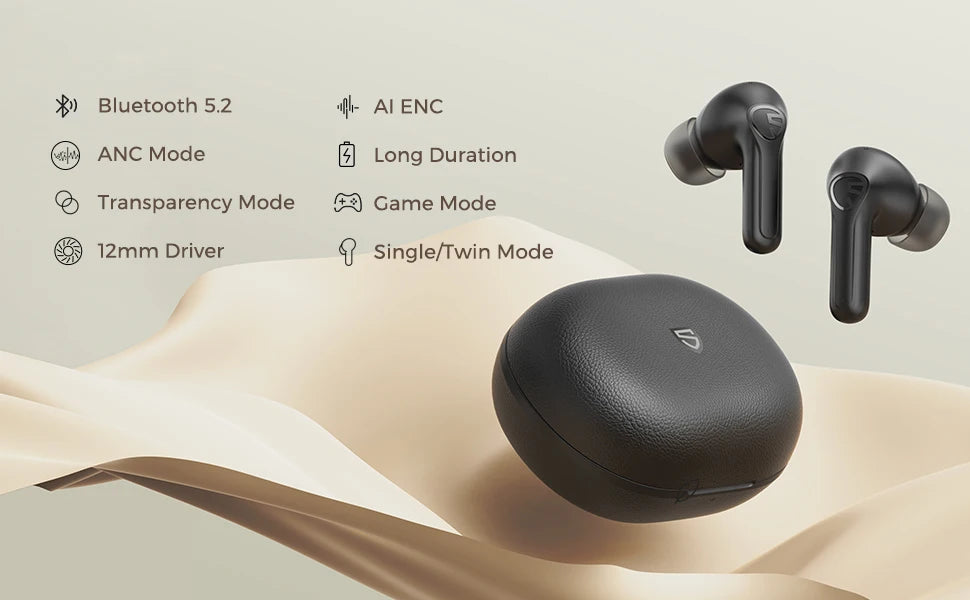 SoundPEATS Life Wireless Earbuds Active Noise Cancelling Bluetooth V5.2 Earphones with 4 Mic,12mm Driver,AI ENC for Clear Calls