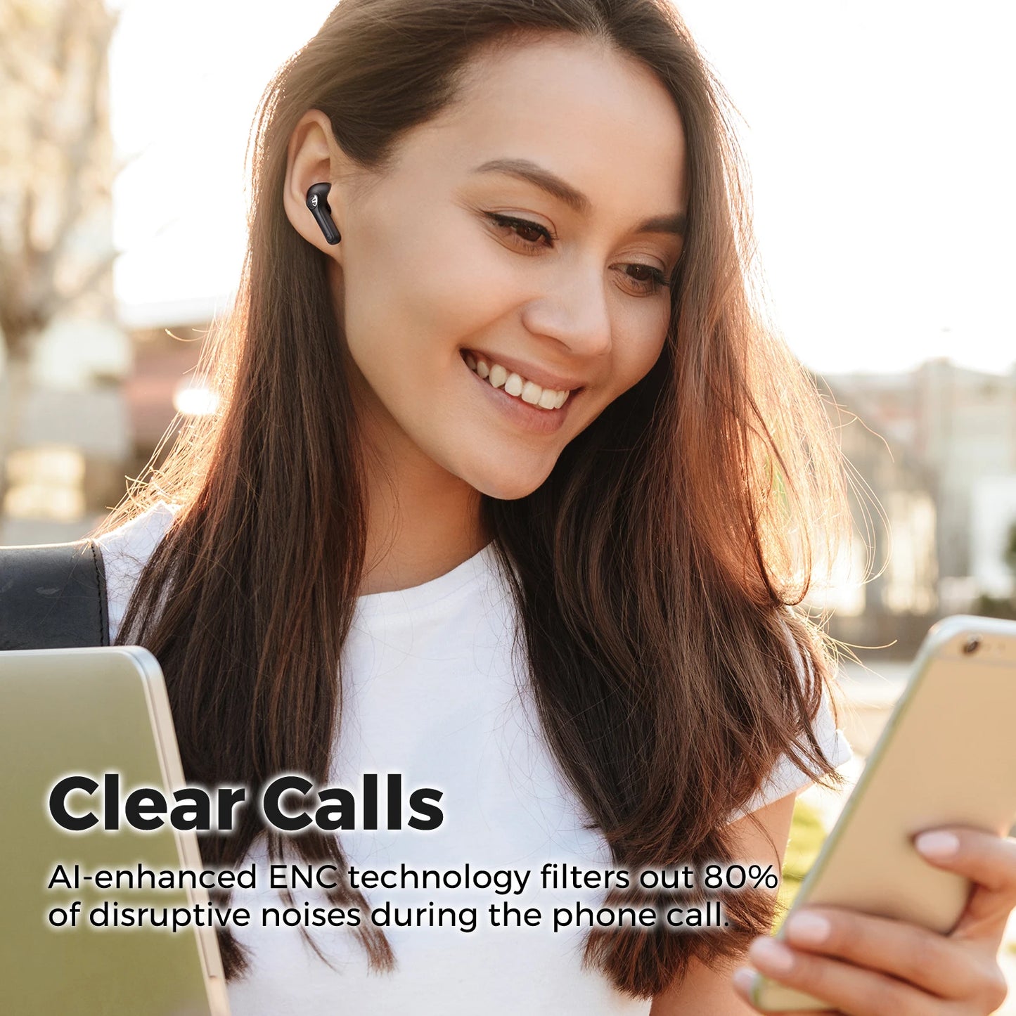 SoundPEATS Life Wireless Earbuds Active Noise Cancelling Bluetooth V5.2 Earphones with 4 Mic,12mm Driver,AI ENC for Clear Calls