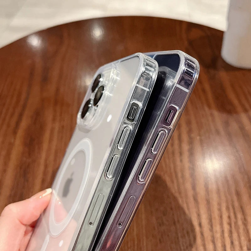 Clear For Magsafe Wireless Charge Case For Apple iPhone 16 15 14 13 12 11 Pro Max Plus Mini Magnetic Acrylic Transparent Cover