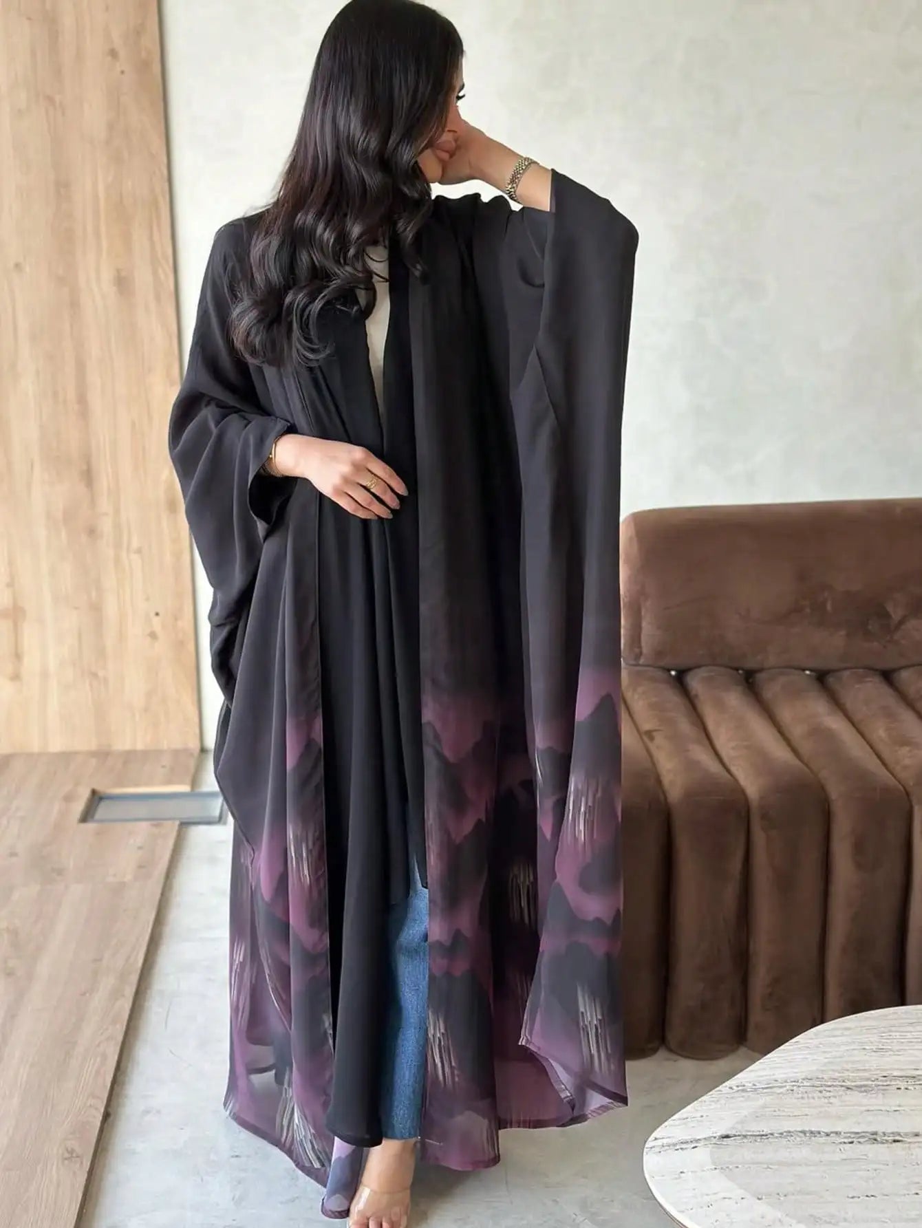Tie-Dye Open Front Abaya – Loose Fit Kaftan Maxi Dress