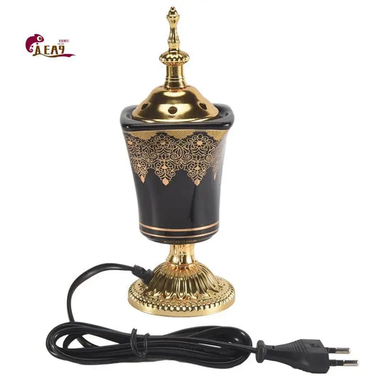 AEA9-Electric Incense Burner Frankincense Incense Holder Vintage Arabic Censer Burner Home Office Yoga Spa Ornament