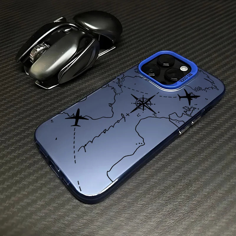 Travel Airplane Route Design Phone Case for IPhone 16 15 14 13 12 11 Mini Pro Max X XR XSMAX 8 7 Plus Anti Fall Matte Cover