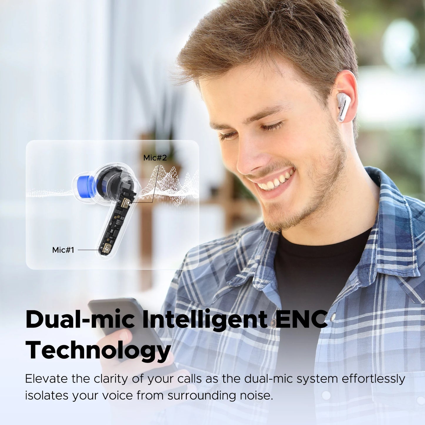 SoundPEATS Clear Transparent Series Bluetooth 5.3 True Wireless Earbuds with Dual ENC Mic, Gaming Mode, App Support, 40H
