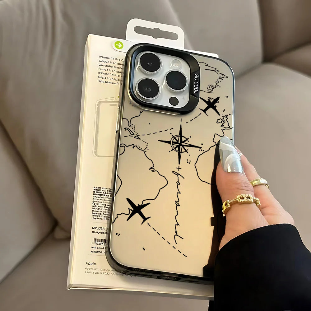 Travel Airplane Route Design Phone Case for IPhone 16 15 14 13 12 11 Mini Pro Max X XR XSMAX 8 7 Plus Anti Fall Matte Cover