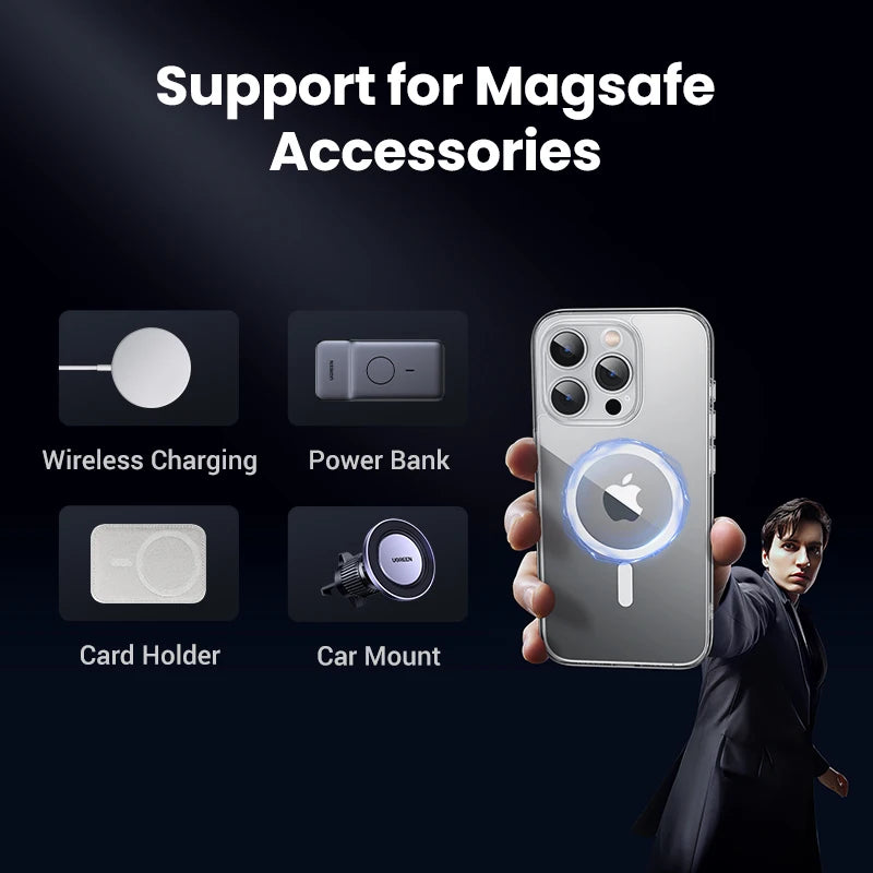UGREEN for iPhone 14 13 12 Pro Max Magnetic Case Shockproof Cover for iPhone 15 Pro Max 15 Plus 15pro Magnet TPU PC Case