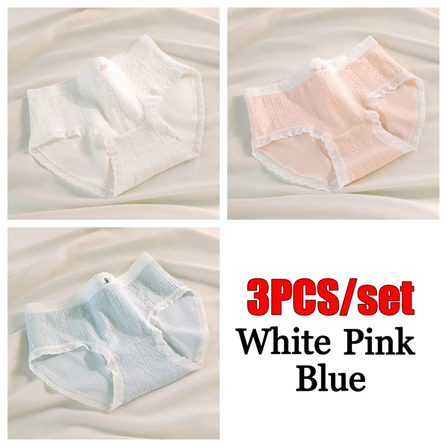 3PCS/Set Cotton Panties Women Antibacterial Crotch 2024 New Mid Waist Underwear Girls Breathable Triangle Shorts Lingerie Briefs