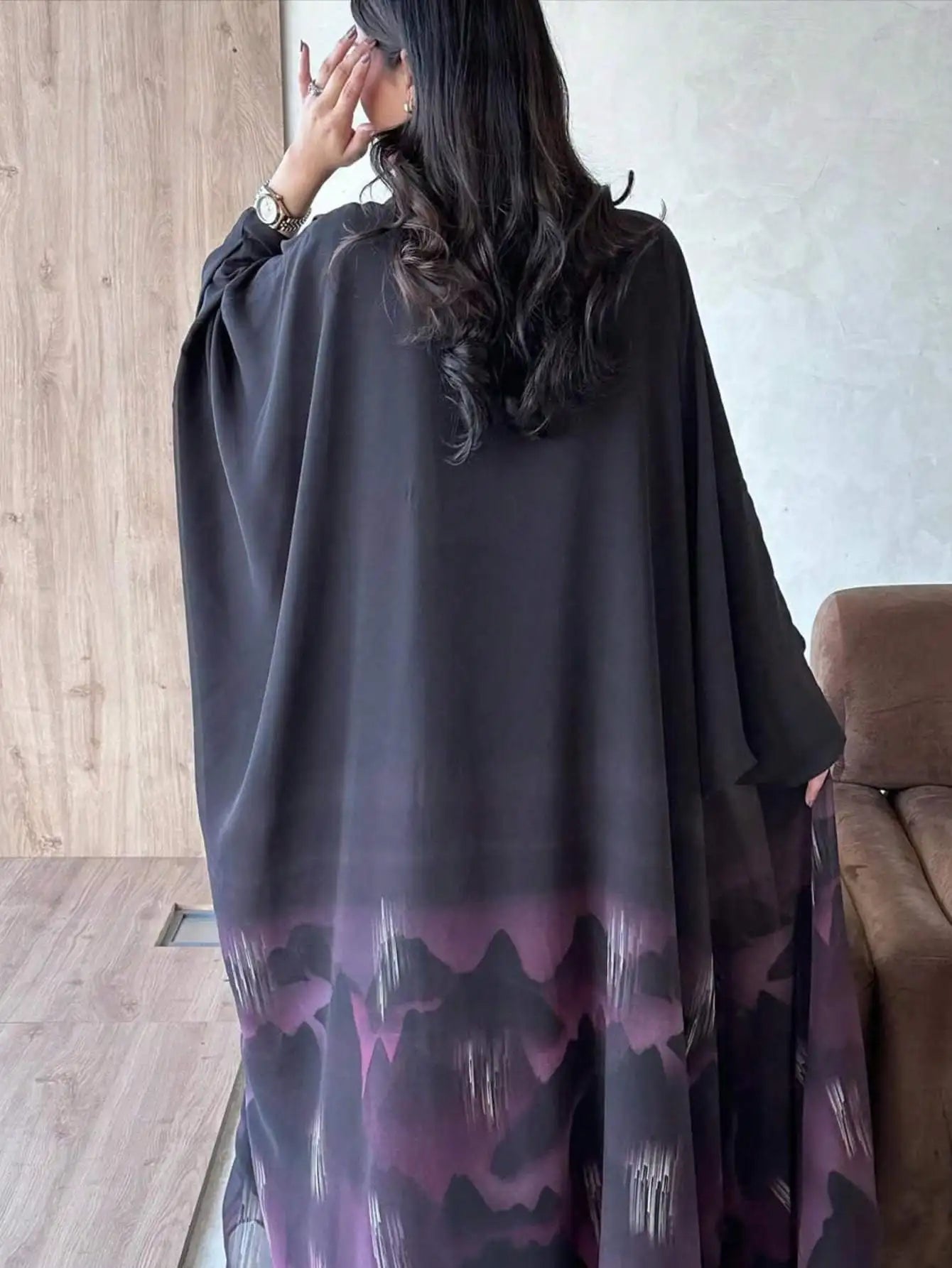 Tie-Dye Open Front Abaya – Loose Fit Kaftan Maxi Dress