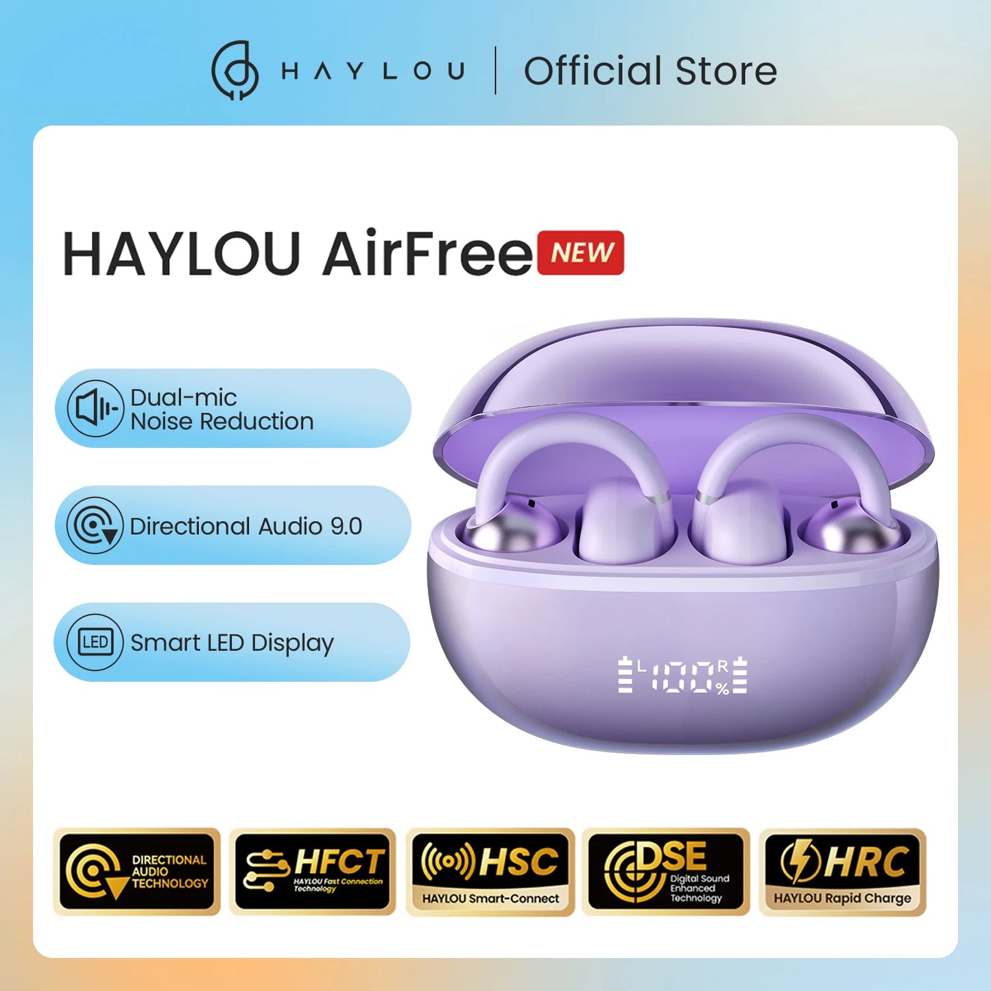HAYLOU AirFree Ear Clip Earphones Bluetooth 5.4 Wireless Earbuds Dual-mic AI Noise Reduction Sports Headphones Smart LED Display