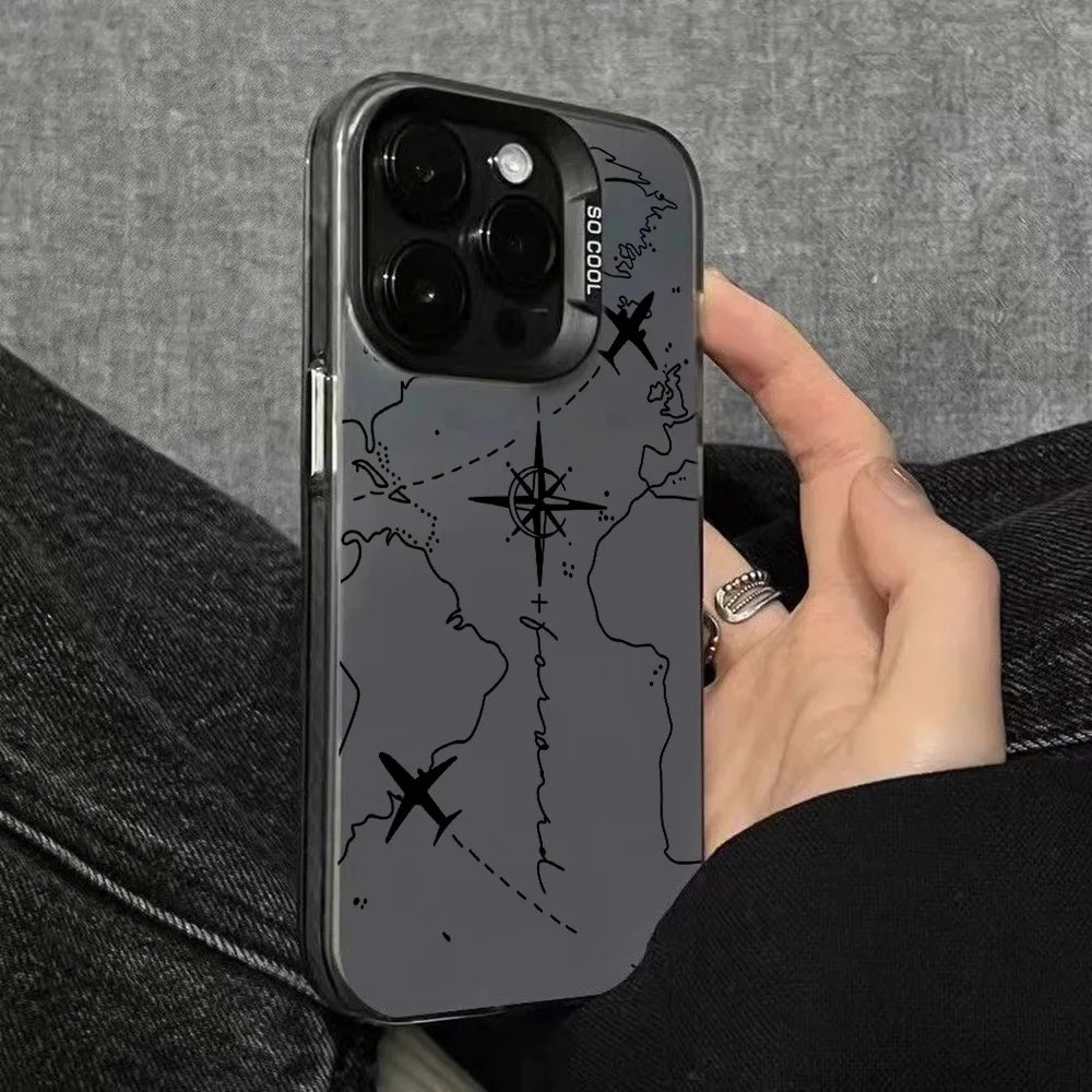 Travel Airplane Route Design Phone Case for IPhone 16 15 14 13 12 11 Mini Pro Max X XR XSMAX 8 7 Plus Anti Fall Matte Cover