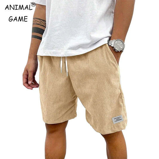 Summer Men Lightweight Corduroy Sweatpants Casual Shorts Men's Beach Shorts Basketball Short Solid Color Label Streetwear Men