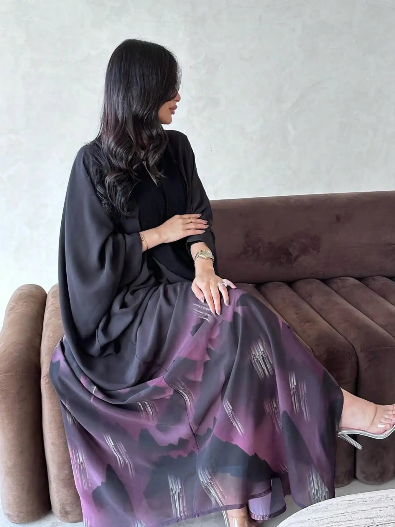 Tie-Dye Open Front Abaya – Loose Fit Kaftan Maxi Dress