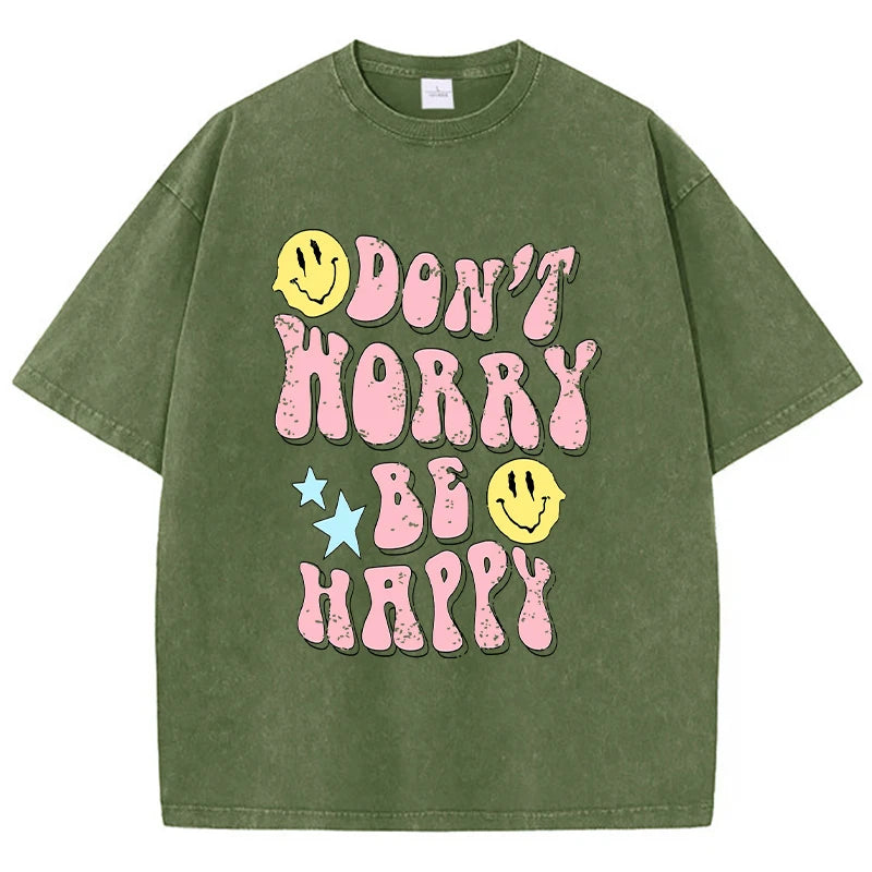 Don'T Worry Be Happy Female T-Shirt Street Breathable Tshirt Sport Casual Short Sleeve Cool Soft Personality Clothes Women