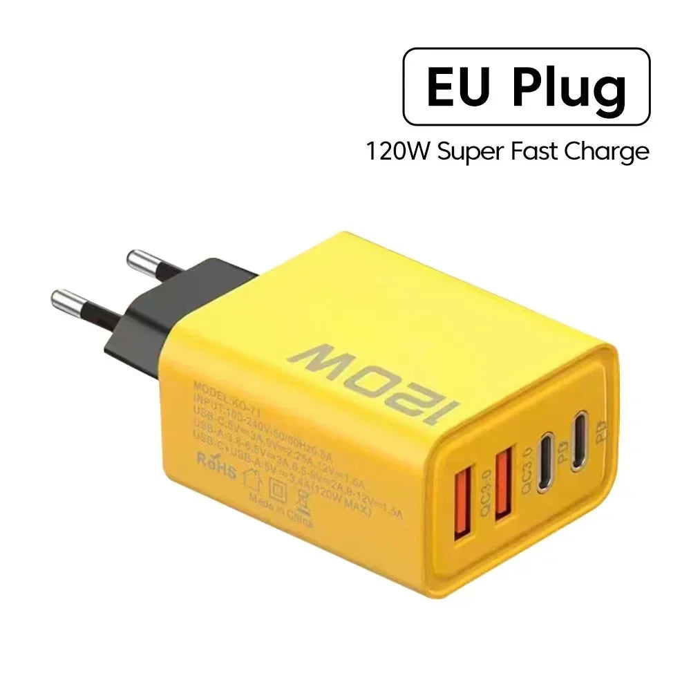 Total 120W Phone Charger Fast Charging Quick Charger PD USB Type C Wall Adapter For iPhone 16 15 Xiaomi 14 Huawei Redmi Oneplus