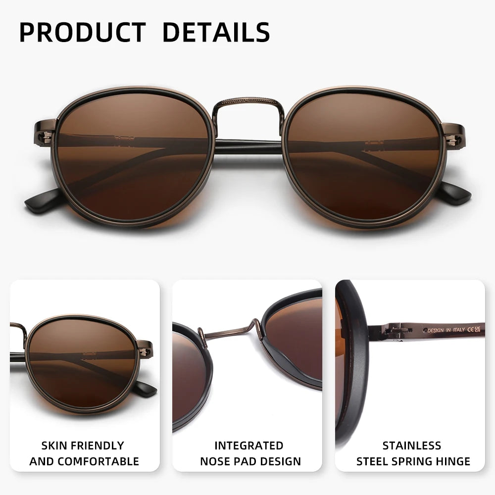 Design Retro Round Frame Sunglasses For Men Polarized UV400 Women Causal Driving Glasses Accessories