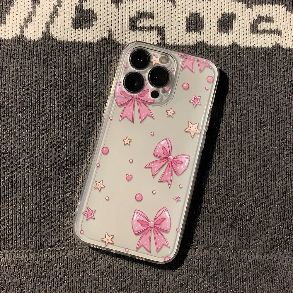 Cute Bows Phone Case For iPhone 16 15 14 13 12 11 Pro Max Mini X XR XS Max 78 15 Plus SE2022 Lens Protection Soft Back Cover
