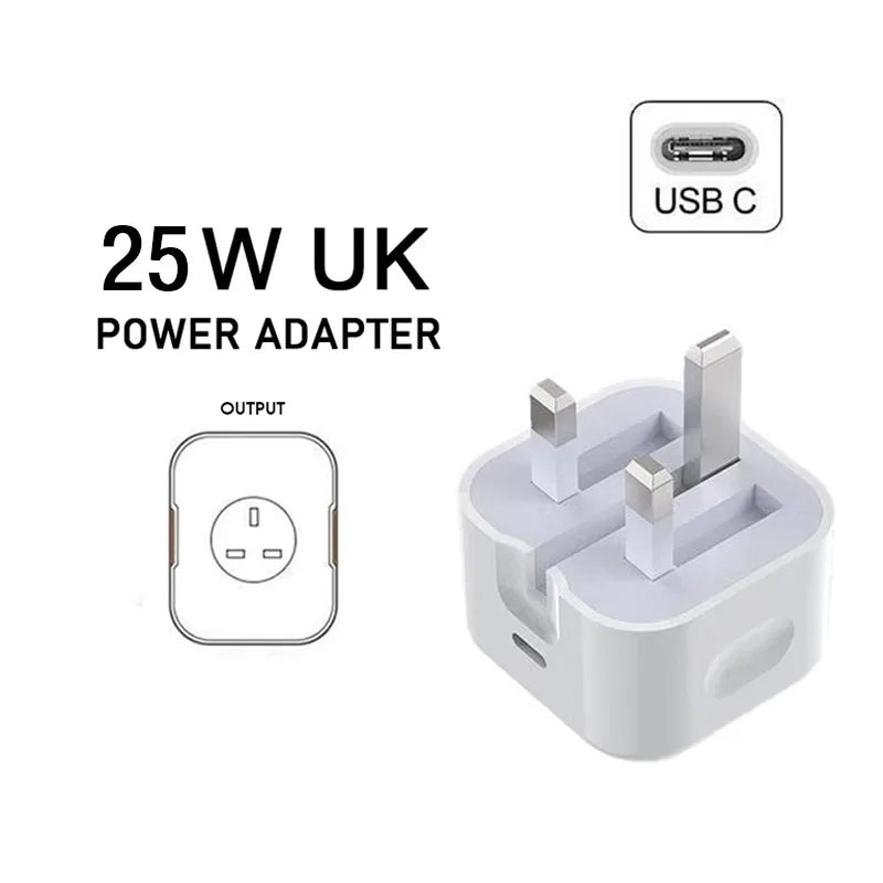 Foldable UK Plug USB-C Port Fast Charging QC3.0 PD 25W Type C Quick Charge For iPhone 16 15 Travel Wall Charger Power Adapter
