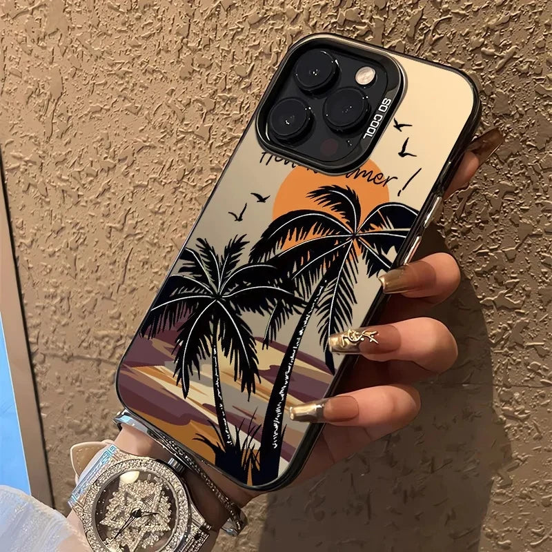 Phone Case For iPhone 16 15 14 13 12 11 Pro Max 7 8 Plus XS XR X SE2022 Summer Scenery Coconut tree Design Shockproof Hard Cover