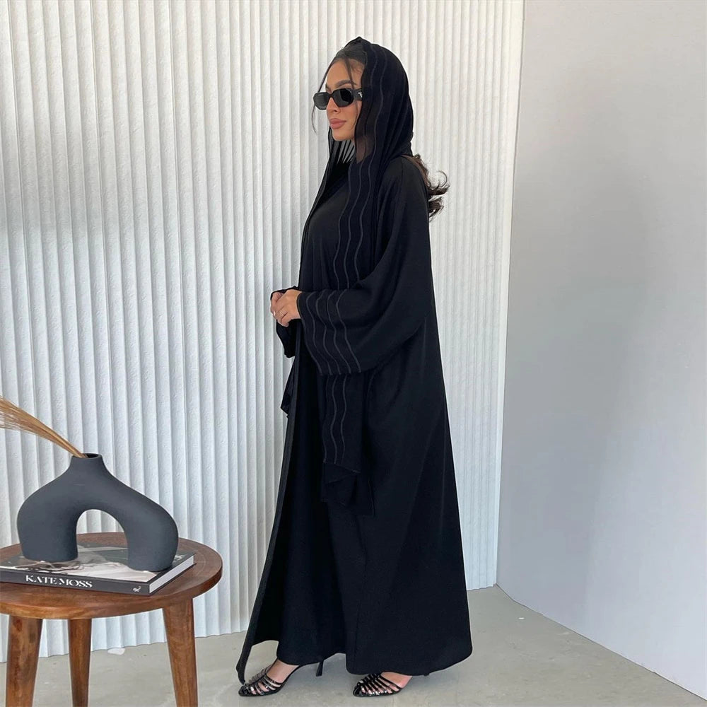 Ramadan Eid Abaya Khimar Set – Gray & Black Muslim Dress