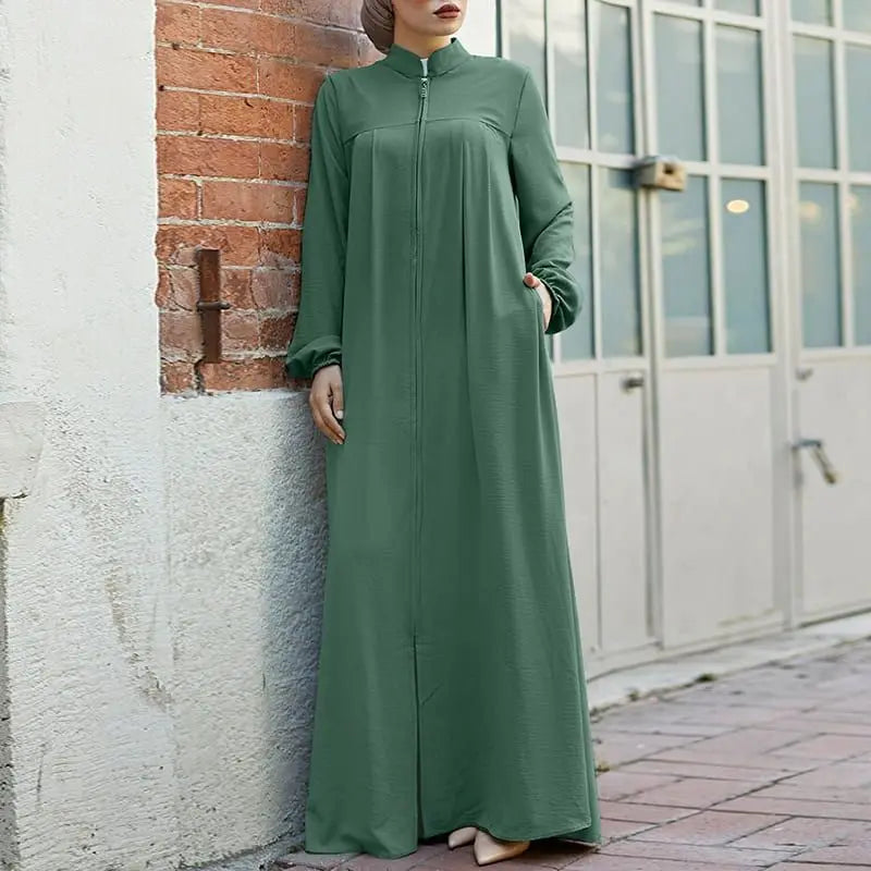 VigoAnne 2025 Muslim Abaya Solid Zipper One-piece Prayer Dress Women Long Sleeve Islamic Clothing Lady Dubai Saudi Robe Turkish