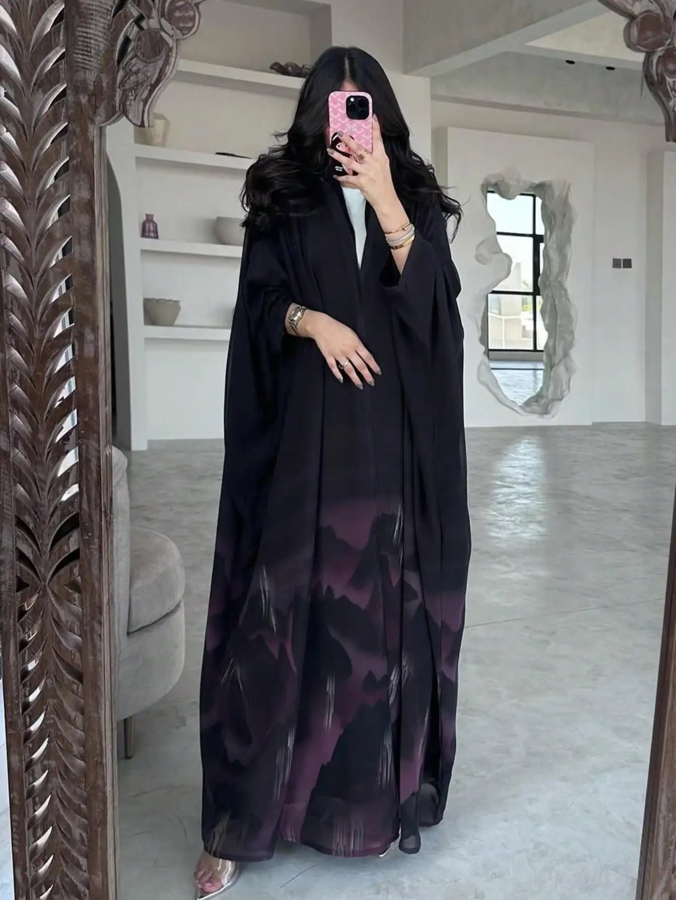Tie-Dye Open Front Abaya – Loose Fit Kaftan Maxi Dress