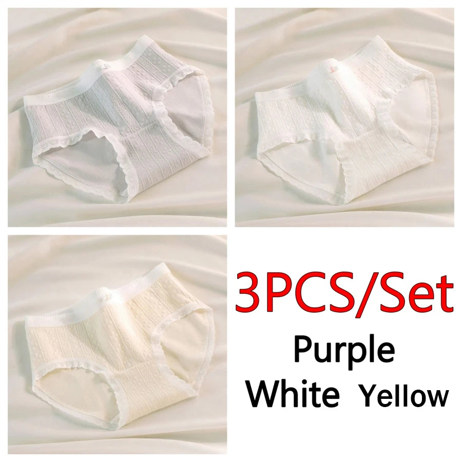 3PCS/Set Cotton Panties Women Antibacterial Crotch 2024 New Mid Waist Underwear Girls Breathable Triangle Shorts Lingerie Briefs