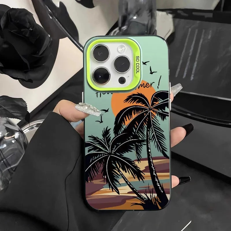 Phone Case For iPhone 16 15 14 13 12 11 Pro Max 7 8 Plus XS XR X SE2022 Summer Scenery Coconut tree Design Shockproof Hard Cover