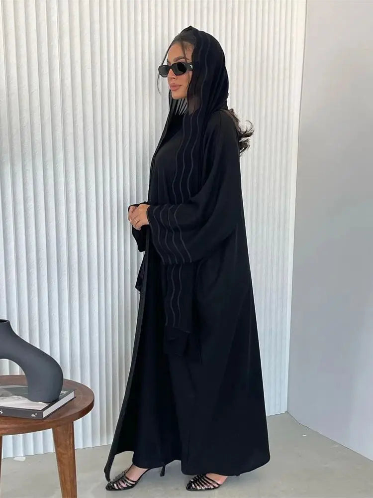 Ramadan Eid Abaya Khimar Set – Gray & Black Muslim Dress
