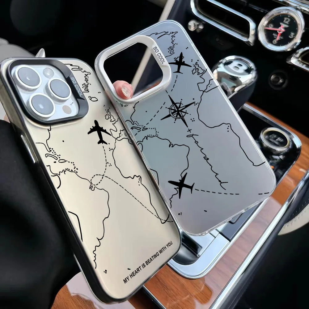 Travel Airplane Route Design Phone Case for IPhone 16 15 14 13 12 11 Mini Pro Max X XR XSMAX 8 7 Plus Anti Fall Matte Cover