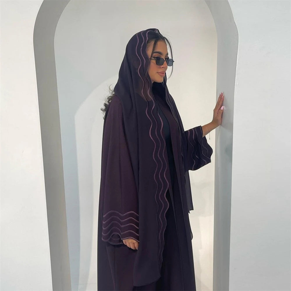 Ramadan Eid Abaya Khimar Set – Gray & Black Muslim Dress